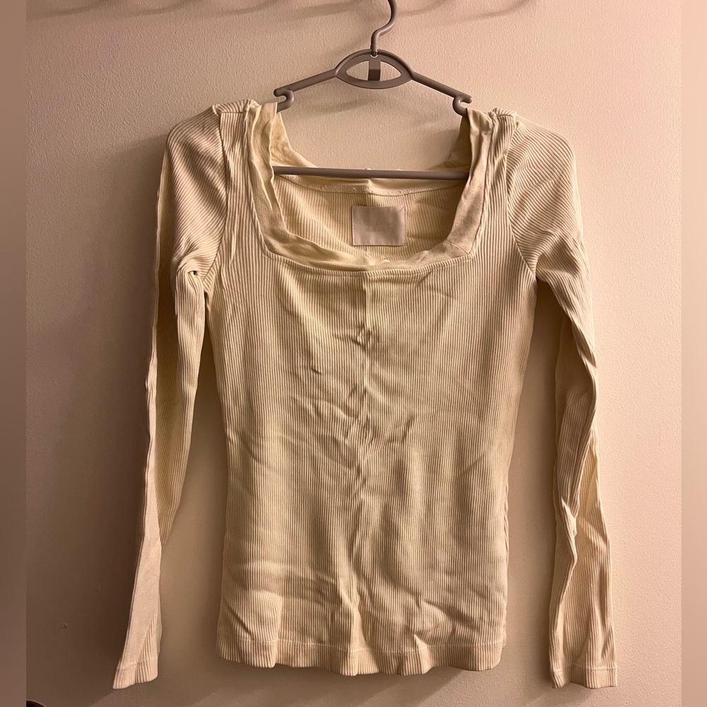 Citizens of Humanity Cream Square Neck Ribbed Long Sleeves